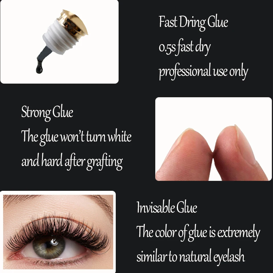 Glesum Gold Bottle Strong 0.5s Dry Black Eyelash Extension Make Up 5ml Glue 3 Bottles Set Latex Free Low Irritate Adhesive