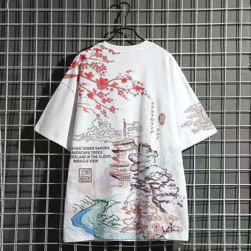 Streetwear Sakura Print Tshirts Cotton Summer Harajuku T-Shirts Men Mo Dao Zu Shi Chinese Style Streetwear T Shirt For Women