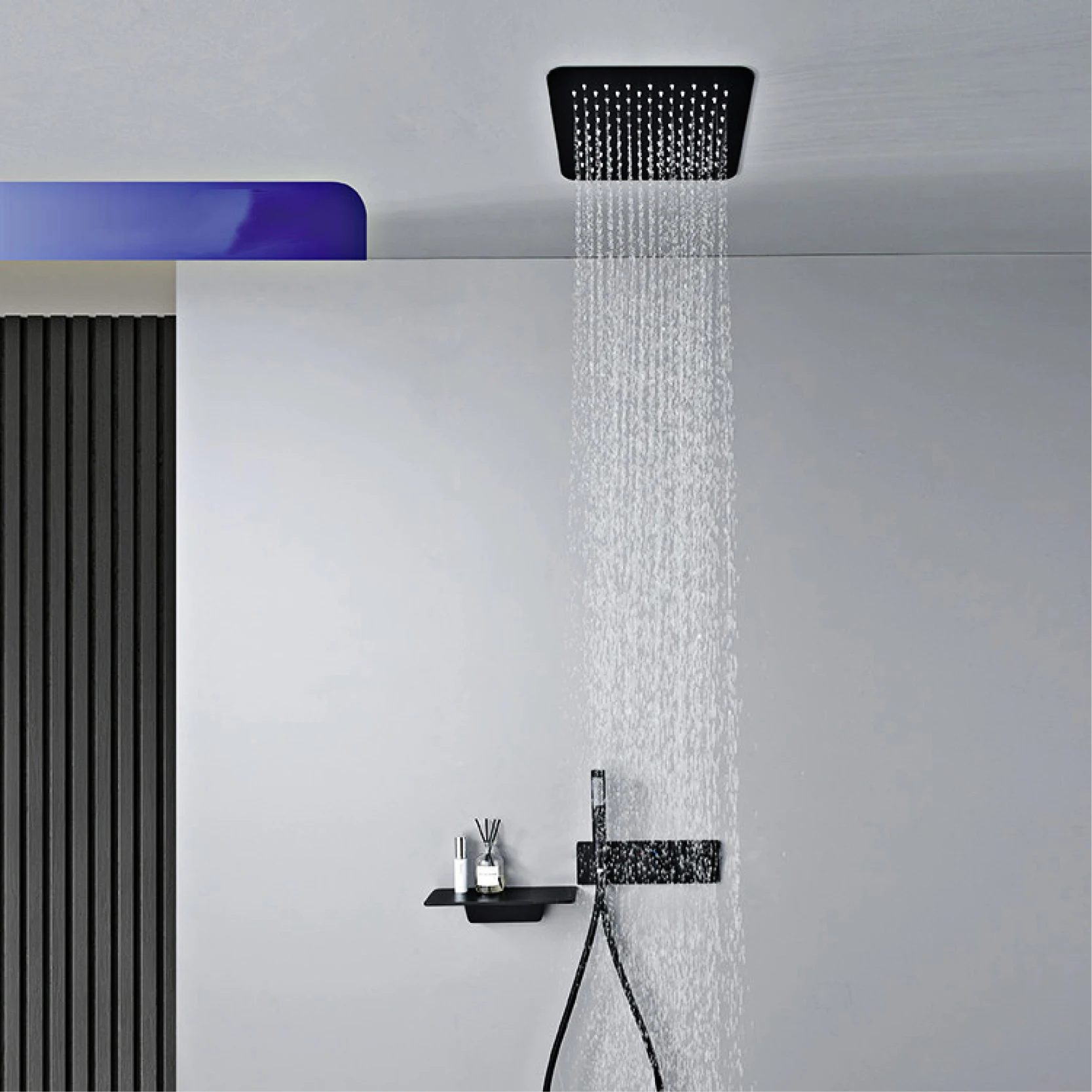 Luxury black brass constant temperature shower system Hidden ceiling Tow handle cold & hot dual control bathroom waterfall Tap