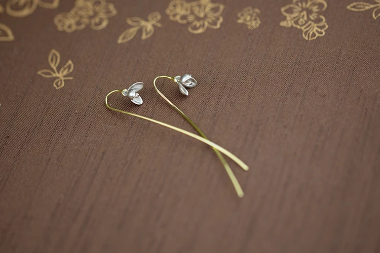 925 Sterling Silver Manual  Long magnolia flowers Earrings For Women Fashion Jewelry sterling-silver-jewelry pendientes