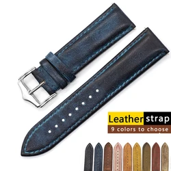 New Hot Genuine Leather Watch Band Strap 20mm 22mm High Quality Buckle Blue Black Watchband Wrist Strap Replacement Belt