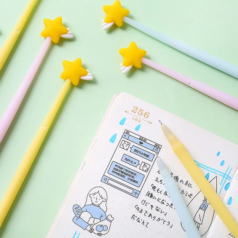 50PCS Korean Version Cute Star Silica Gel Pen Creative Meteor Styling Signature Pen Stationery kawaii school supplies