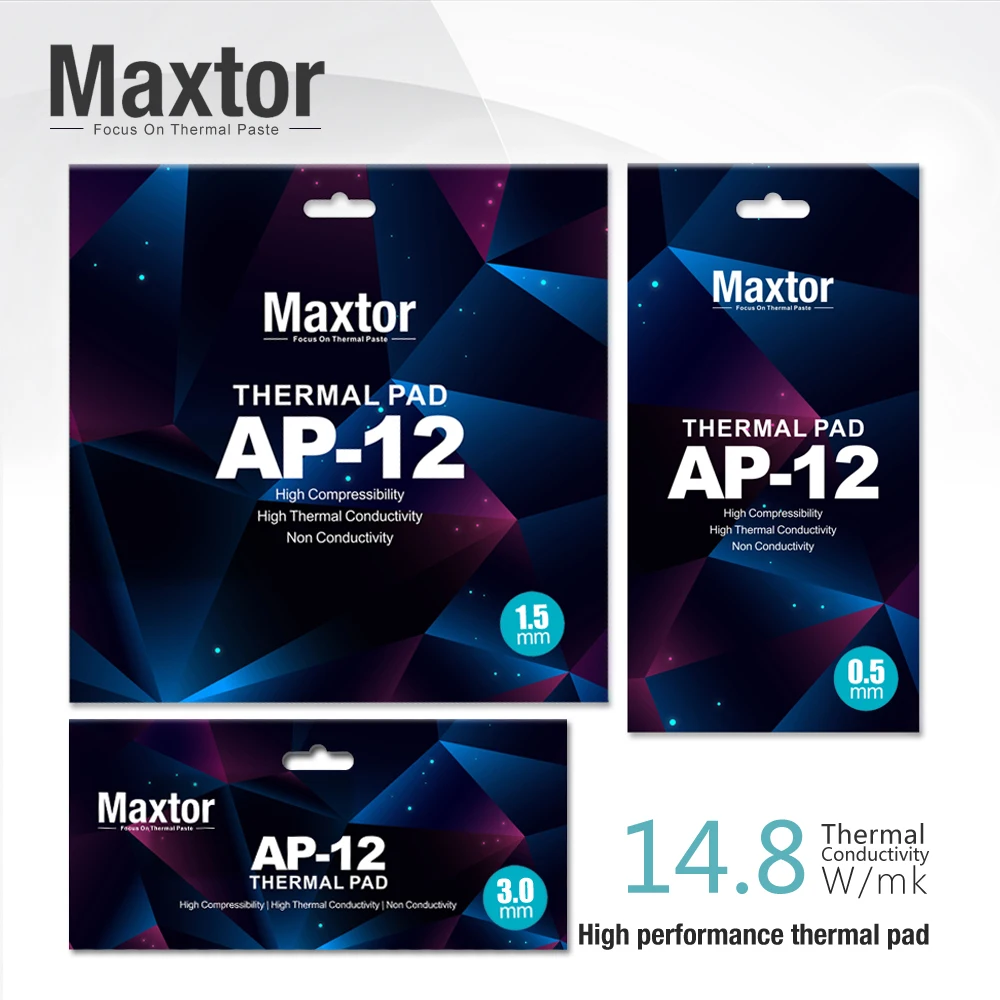 Maxtor-Alta Condutividade Térmica Dissipação de Calor Silicone Pad, Graxa Cooling Pad, CPU GPU, 14.8W/mk, AP-12