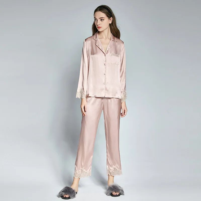 

Casual Women Night Robe Two-piece V-neck Long-sleeves Custom Made Satin race Ankle-length Sleepwear Party Pajama