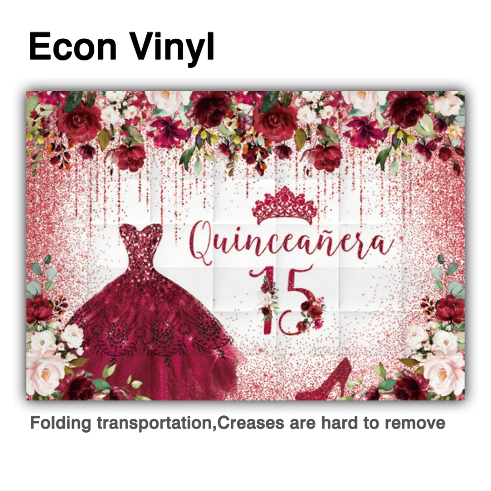 Allenjoy Quinceañera 15th Birthday Party Background Burgundy Blush Floral Girl Red Glitter Heels Crown Photophone Backdrop