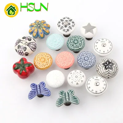 

Children's ceramic handle cartoon drawer wardrobe shoe cabinet door clock handle European pastoral simple country knob