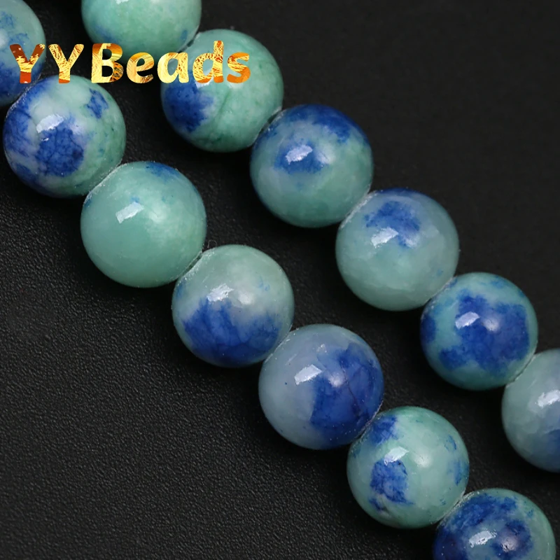 Natural Ink Blue Persian Jades Stone Beads Blue Green Jades Loose Smooth Spacer Beads For Jewelry Making Necklace Earring 6-12mm