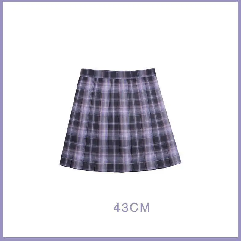 New School Girl Uniform Stundent Girls High Waist Plaid Pleated Skirts Jk School Uniform Anime Clothes Purple For Woman Full Set