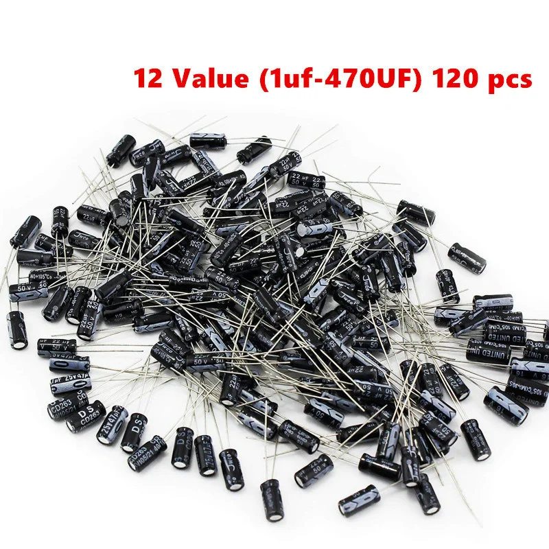 Kit 12 valori 0.22uF-470uF Set assortimento condensatore elettrolitico confezione 1UF 2.2UF 3.3UF 4.7UF 10UF 22UF 33UF 47UF 100UF 220UF