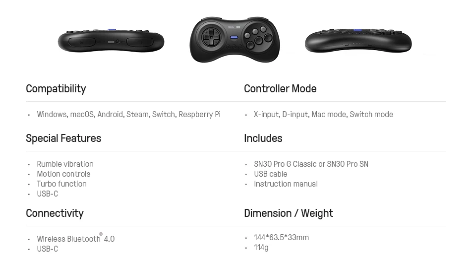 8BitDo M30 Bluetooth Gamepad Spielcontroller im MD-Stil für Nintendo Switch PC MacOS Android Raspberry Pi Spielzubehör – Detail 5