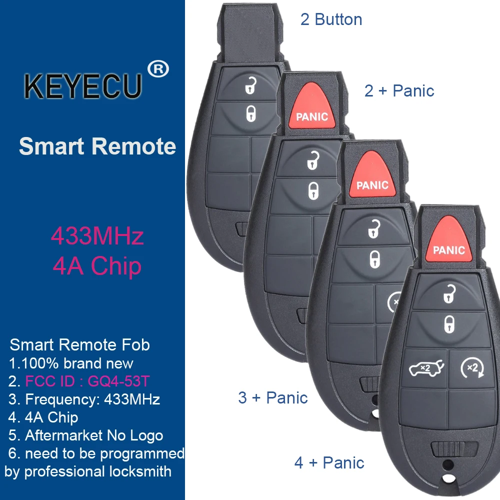 KEYECU for Jeep Cherokee / Cherokee Sport KL 2014 2015 2015 2017 2018 2019 Remote Key Fob Fobik 433MHz GQ4-53T PCF7961M 4A Chip