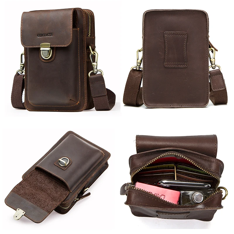 Imagem -05 - Cintura de Couro Genuíno do Contato Bolsas de Telefone Masculino com Passaporte Bolsa de Ombro Mensageiro Bolsa Cinto de Viagem Pequeno