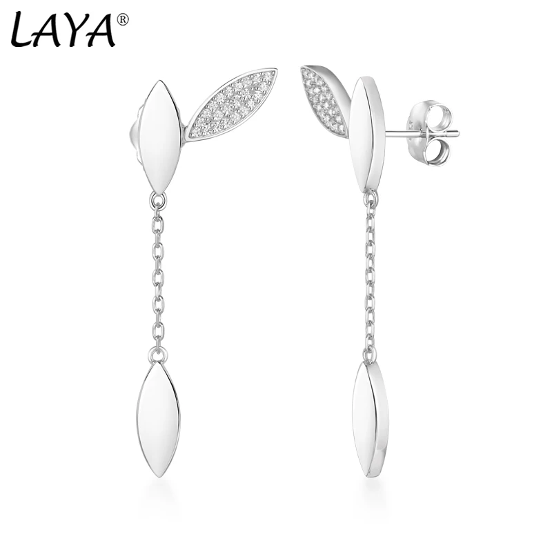 Laya 100% 925 Sterling Silver Shining Zircon Irregular Leaf Drop Earrings For Women Travel Entertainment Jewelry 2022 Trend