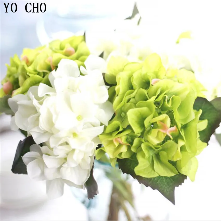 YO CHO Artificial Hydrangea Flowers Branch Silk Fake Flowers Home Garden  Christmas  Wedding Door  Home Decor  Fabric Hydrangeas
