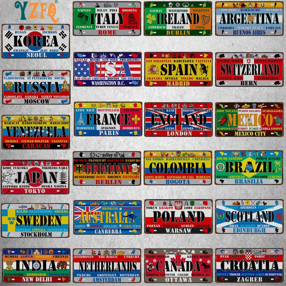 30X15CM Colombia Canada Australia National Flag Tin Metal Sign Plaque Wall Pub Shop Home Art Garage Decor Gift Poster DC-1512A