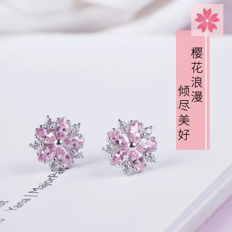 New Hot Fashion 925 Sterling Silver Crystal flower Earrings for Women Girls Gift Fashion Statement Jewelry