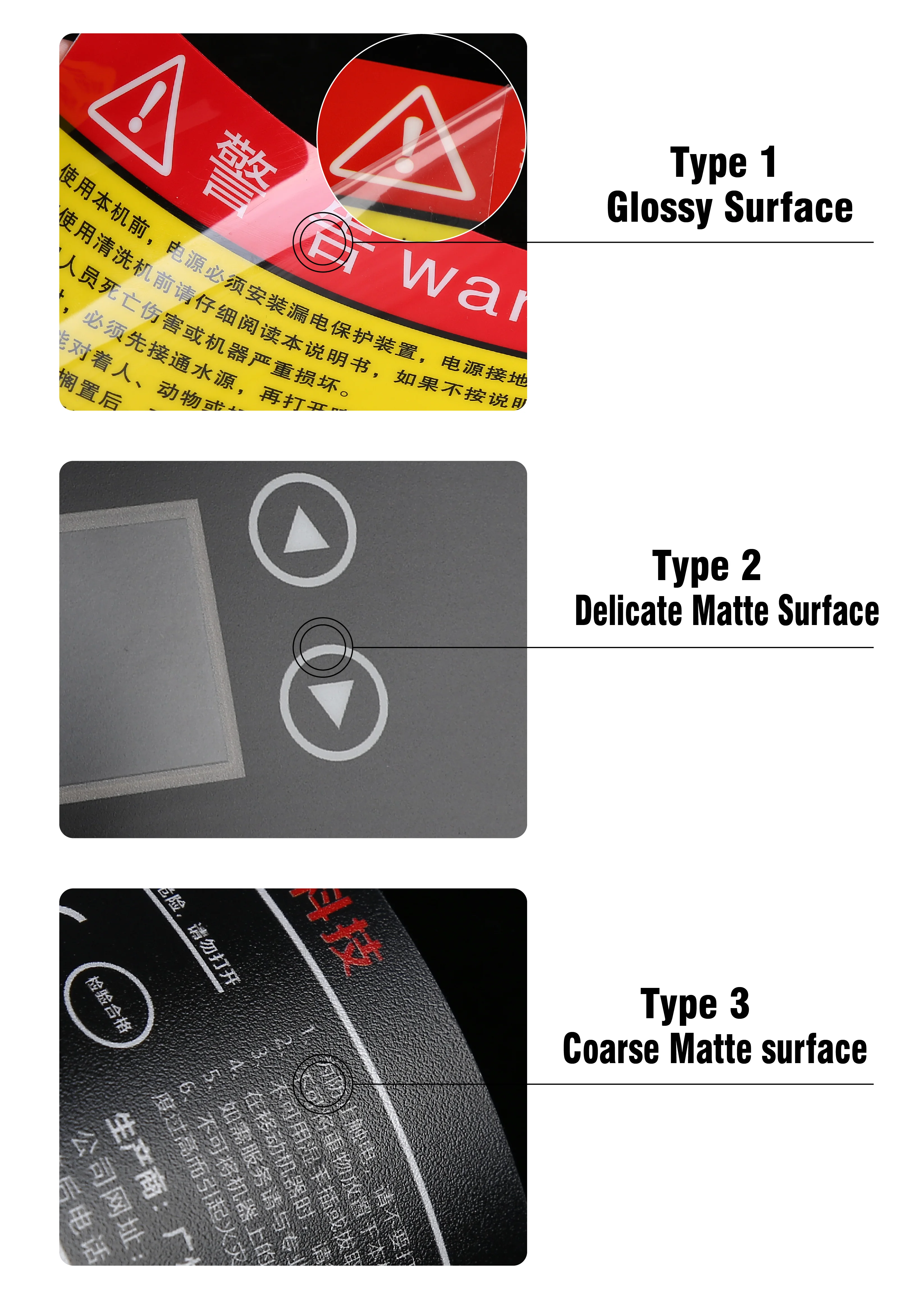 Benutzer definierte PVC-Aufkleber dicke Maschine Etikett Kunststoff Warnung Logo Marke Zeichen personal isierte selbst klebende wasserdichte matte Druck glänzend – Detail 2