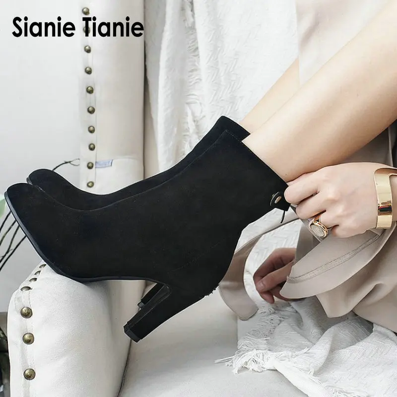 Sianie Tianie suede fashion high heel shoes woman pumps booties ankle boots for lady winter women's boots extra large size 46 47
