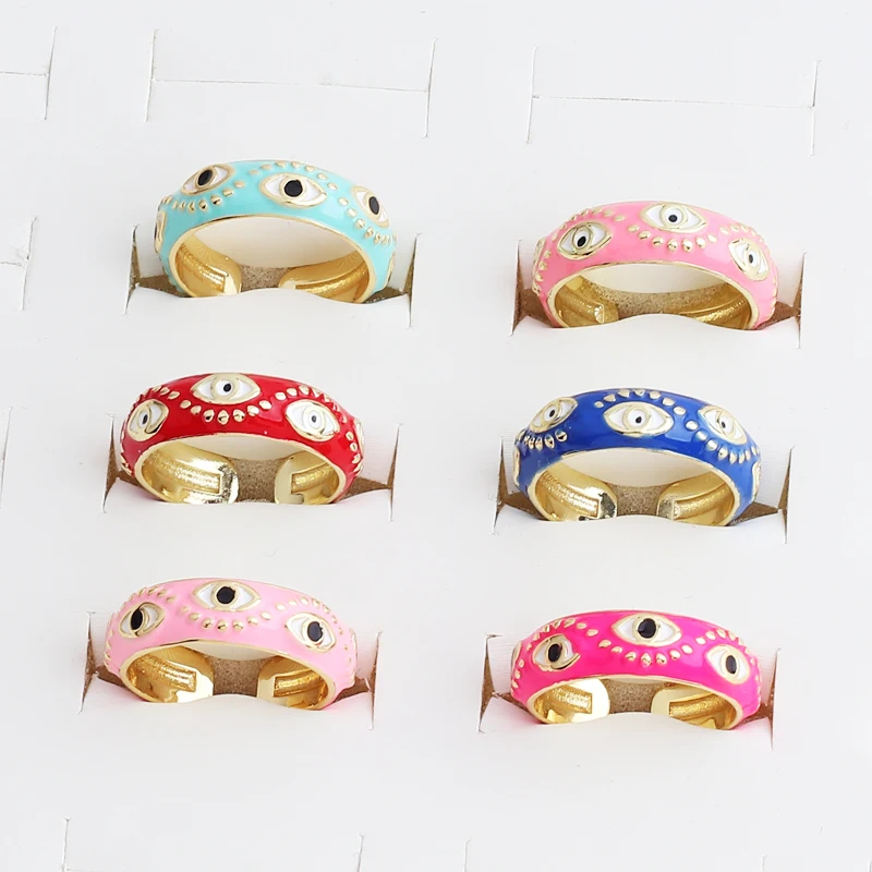 2022 New Fashion Colourful Evil Eye Charm Rings For Women Girl Adjustable Gold Color Copper Female Party Jewelry Accessories