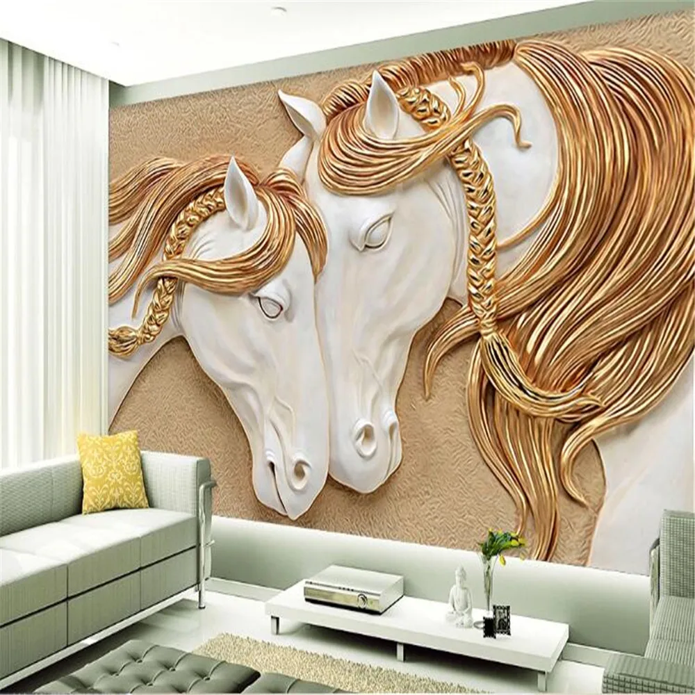 Milofi Customized large 3D wallpaper mural European relief horse 3d TV background wall photo decorative painting