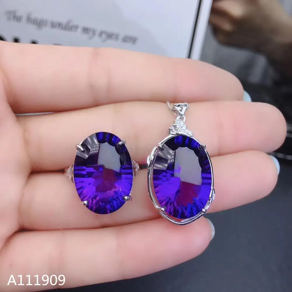 

KJJEAXCMY boutique jewelry 925 sterling silver inlaid Amethyst gemstone necklace pendant ring Women's Suit luxurious