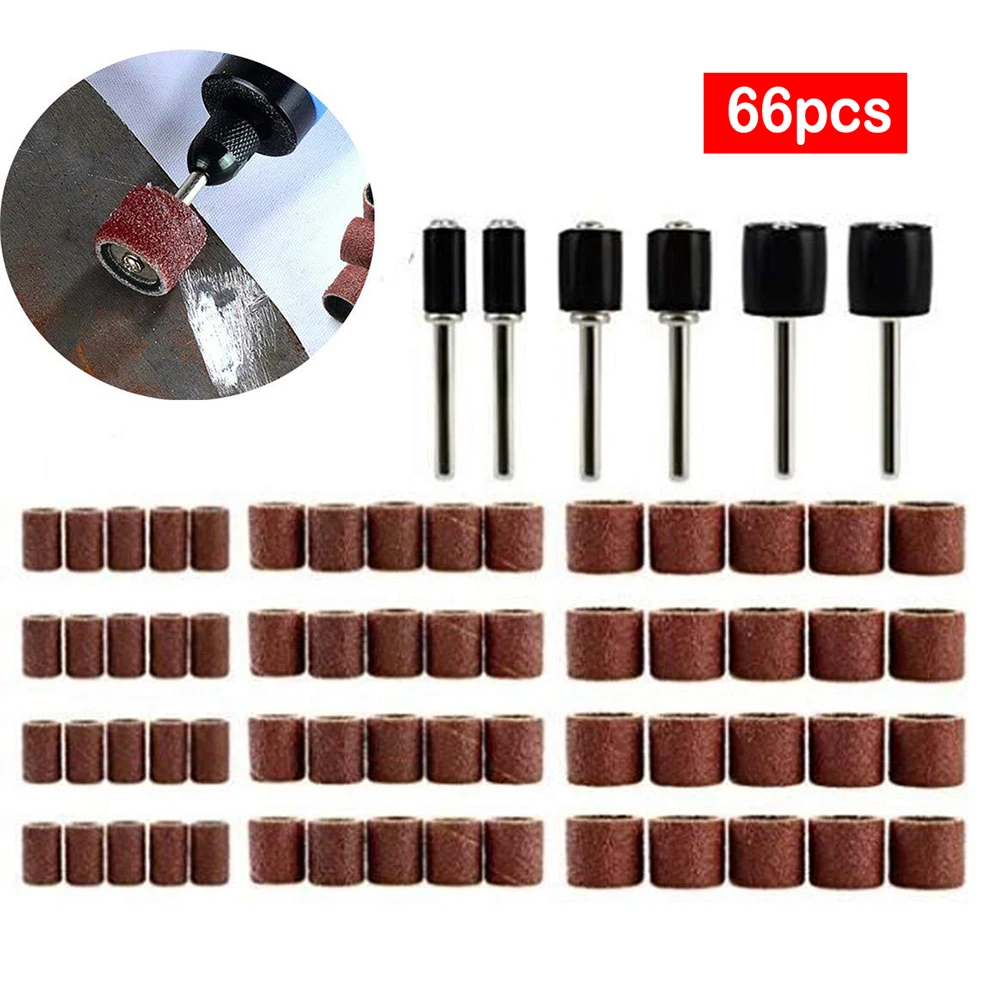 

66pcs Sandpaper Circle Drum Sanding Kit 38MM Shank Mandrels Rotary Drill Tools Woodworking Polishing Tools for Sandpaper Sleeves