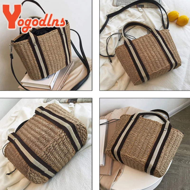 Summer Straw Handbag Women Large Capacity Woven Shoulder Bag Rattan Beach Bag Bohemia Vacation Lady Tote Knitted Purse