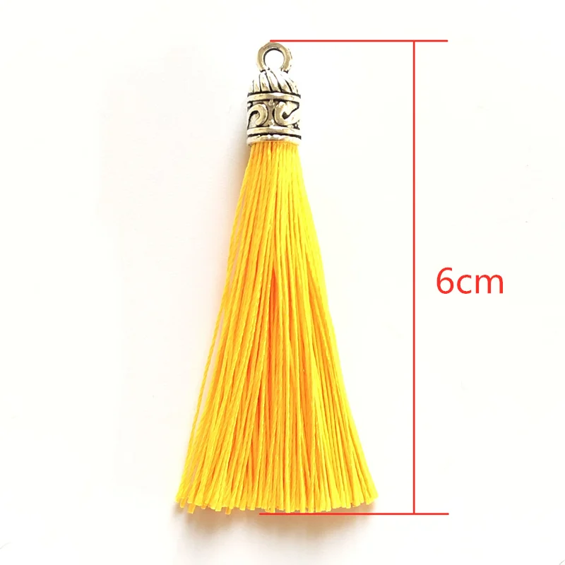 10/20/50pcs 6cm Small Silk Tassel Earrings Pendant Charms Crafts Silver Caps Tassels Brush For DIY Jewelry Making Accessories