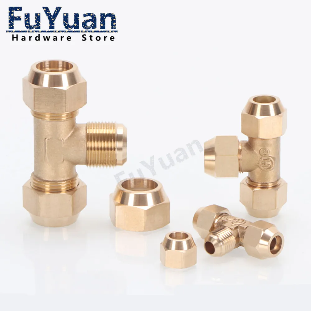 1pcs Flared Brass Type T Tee Pipe fittings 6/8/10/12/14mm Tube connector Fitting Air Conditioning Extension Tool Adapter