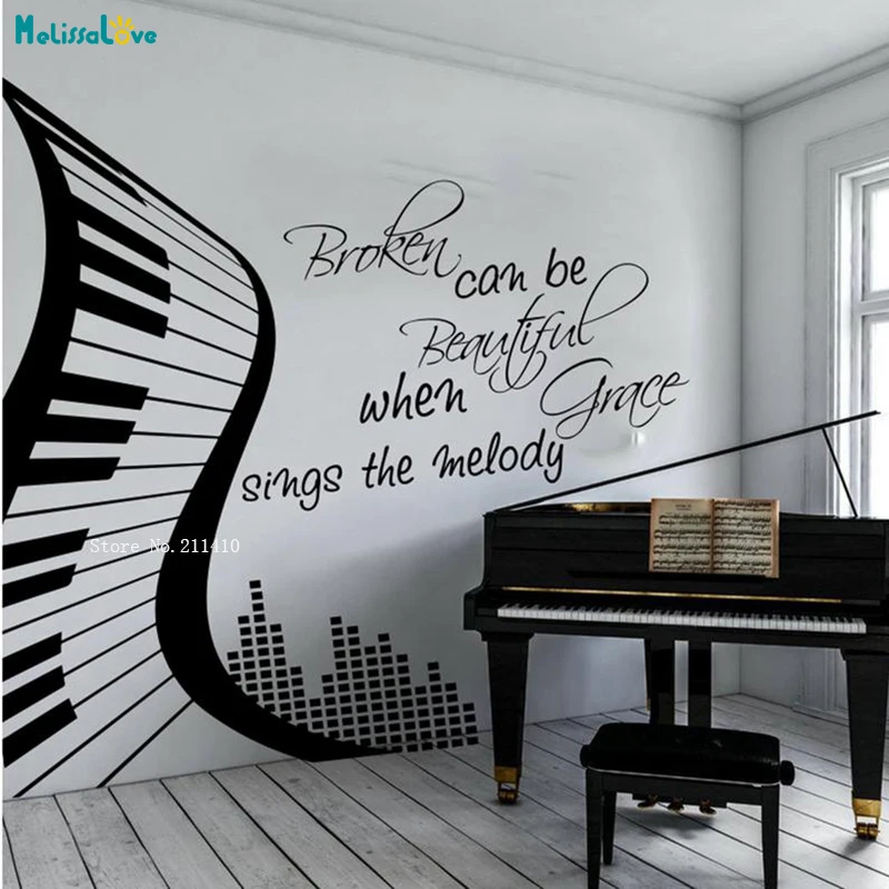 Large Music Abstract Piano Wall Stickers Broken Can Be Beautiful When Grace Sings The Melody Decal Vinyl Classroom Murals YT4931