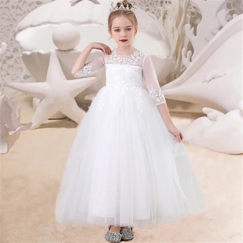 White Girls Costume Prom Kids Dresses For Girls Children Flower Princess Petal Dress Party Wedding Dress Girls Clothes