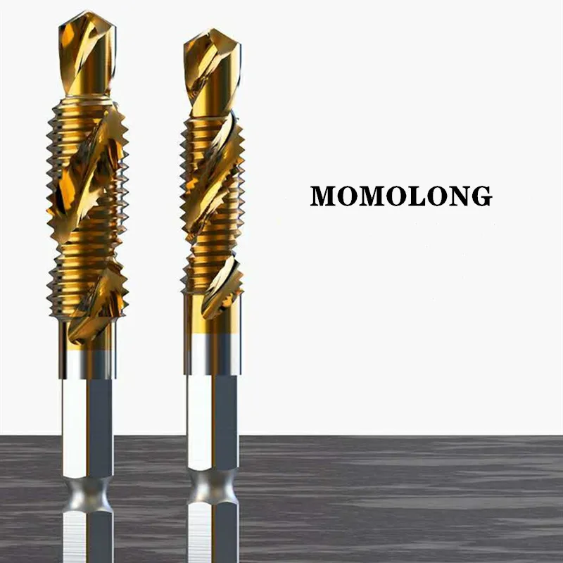 M3 M4 M5 M6 M8 M10 Tap Drill Bits 1/4 Hex Shank Machine Hand Taps Titanium Coated HSS Drilling Tap Bits Thread Screw Tools