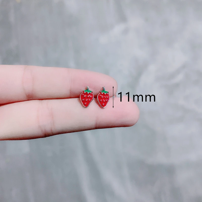 Yuniqi Tiny Fruit Strawberry Stud Earring Gold Silver Color Enamel Net Red Wild Earrings fow Women Kid Fashion Jewelry Wholesale