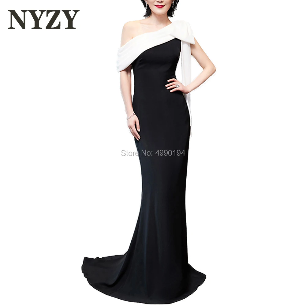 우아한 한 어깨 인어 화이트 블랙 신부의 신랑 드레스 2020 NYZY M259 Vestidos 드 Madrina 공식 드레스