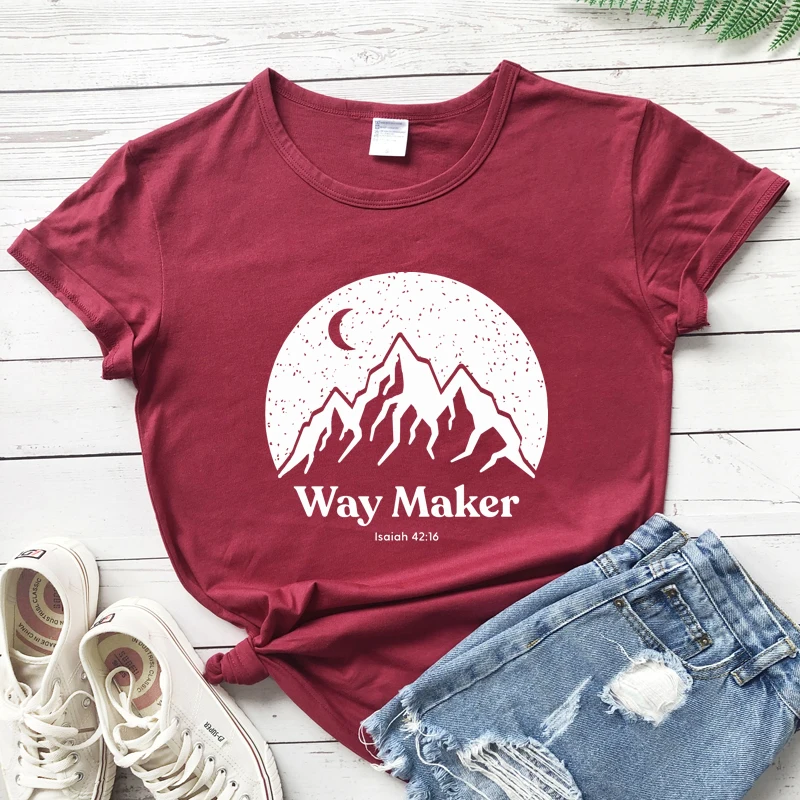 Way Maker Isaiah 42:16 T-shirt Aesthetic Christian Inspirational Quotes Tshirt Trendy Women Mountains Hiking Tee Shirt Top