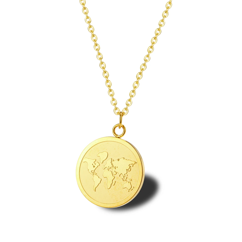 Stainless Steel Map World Outer Space Pendant Necklace Gold Women Minimalist Map Necklaces Jewelry Gift For Him