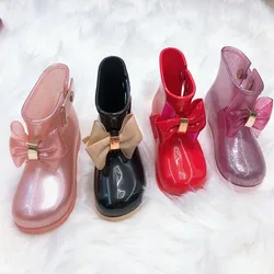 Bottes de pluie imperméables pour enfants, mini nœud mignon, bottes d'eau en caoutchouc, enfants, bébés filles, PVC, papillon, sangle, point, HMI012