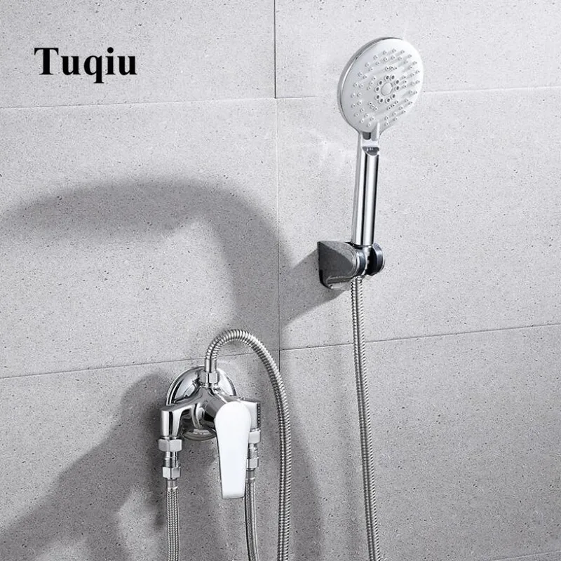 

Brass Chrome finished Wall Mounted single lever out wall install bathroom shower Mixer Set Water Tap torneira chuveiro ducha