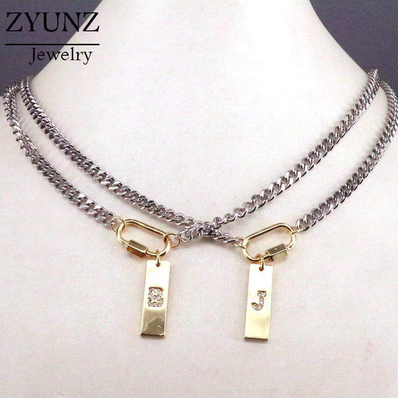 10PCS, Gold Color Curb Chain Initial Letter Necklace Choker DIY Punk Jewelry