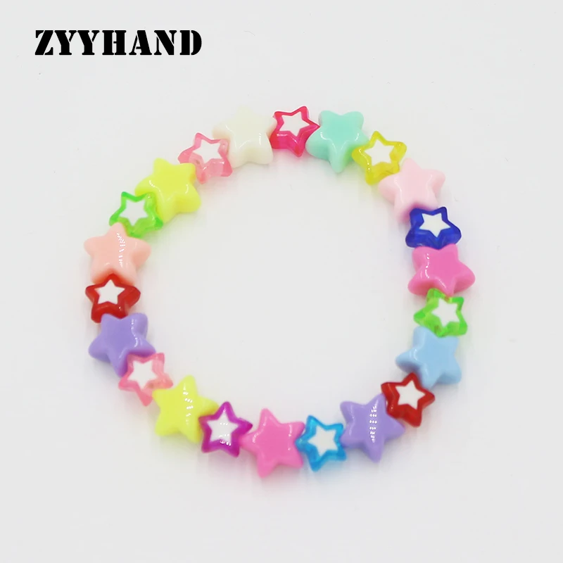 Multi Color Star Women Plastic Beads Bracelet Girl Small Charm Rainbow Elastic Lady Party Cute Wrist Jewelry