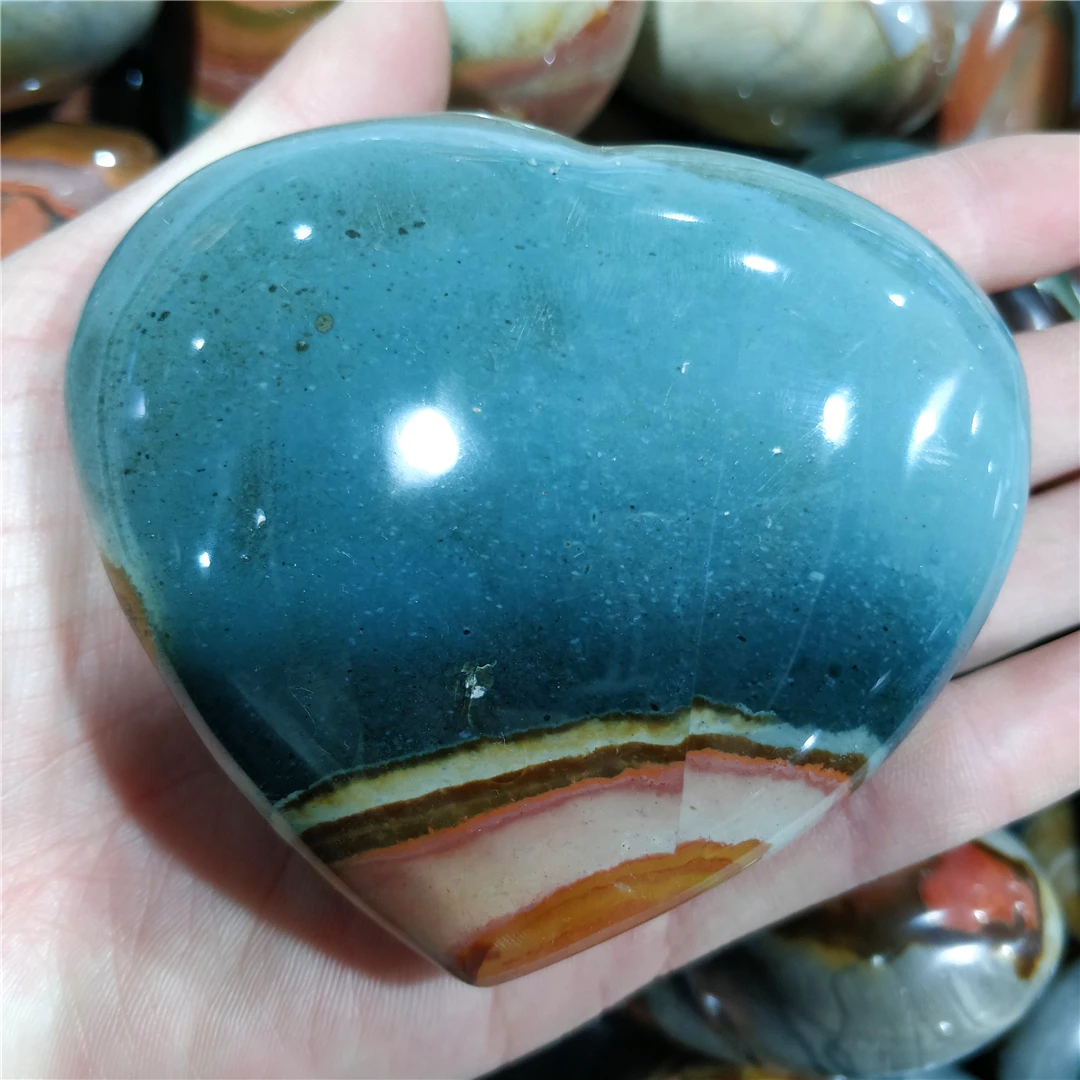 Natural Sea Jade Mineral Ocean Jasper Heart Ornament For Home Decoration Accessories Scenery Landscape Stone Cabochons Jewelry