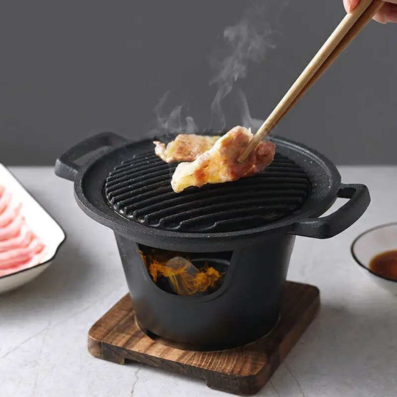 Japanese Style BBQ Grill Alcohol Stove Home Smokeless Barbecue Grill Non-stick Roasting Meat Tools for Outdoor Camping BBQ