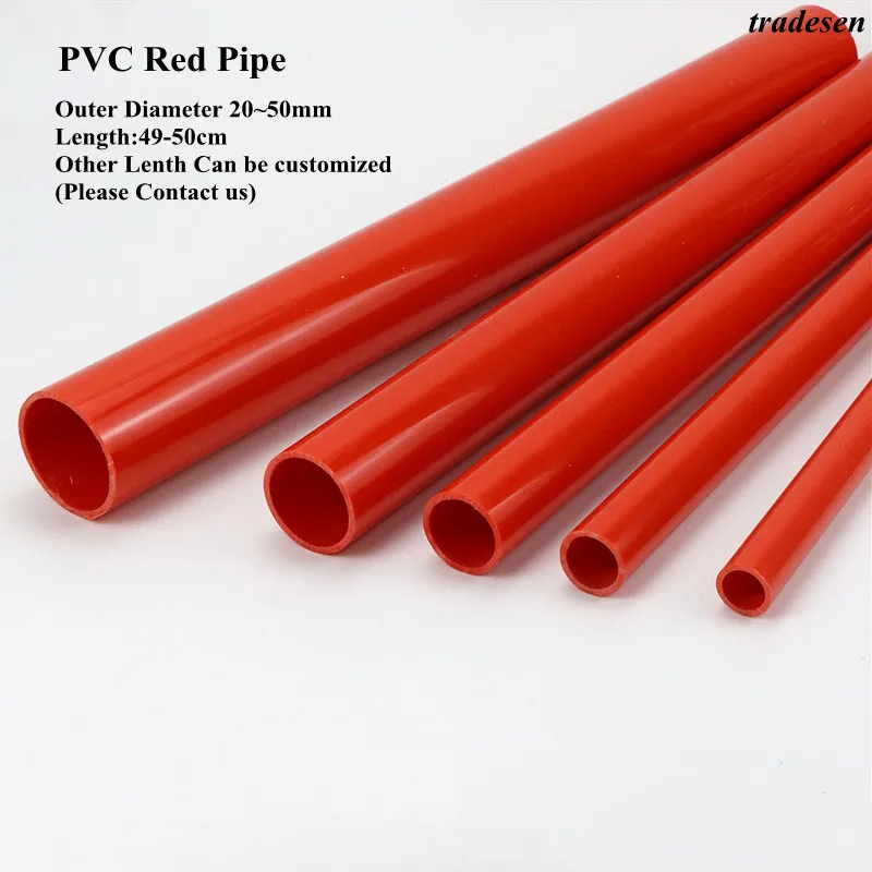 

O.D20~50mm Red PVC Pipe Aquarium Fish Tank Plumbing Garden Irrigation Adapter Plastic Water Pipe 50cm Long