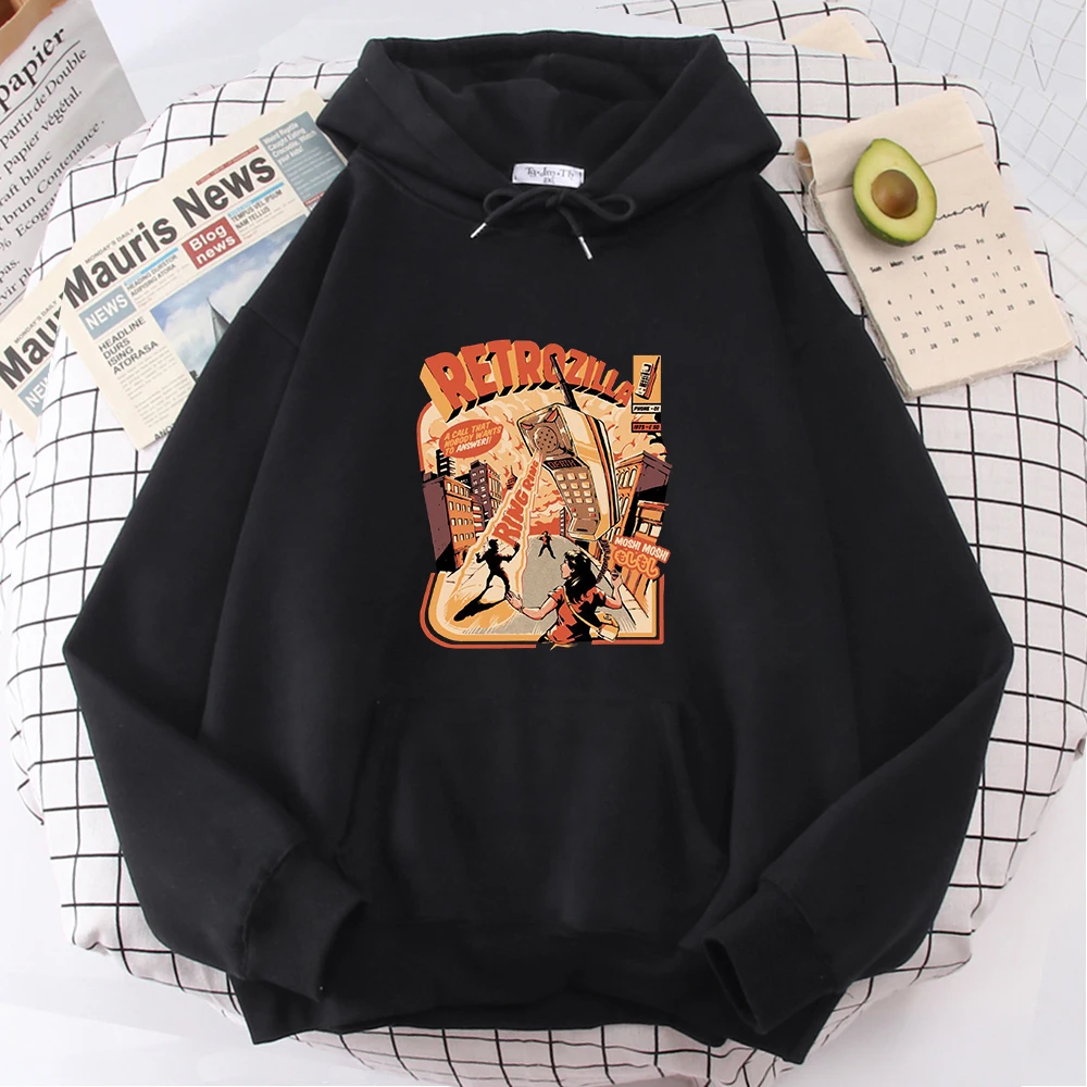 Angry Phone Call Retro Ring Hoodies Men'S Big Size Hip Hop Warm Male Sweatshirt Street Graphic Man Clothes Oversize Sportswear