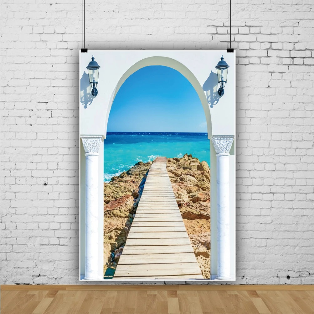 الصيف شاطئ البحر مقوس عمود الباب خلفية خلفيات للتصوير الفوتوغرافي السماء الزرقاء خلفية التصوير الفوتوغرافي للصور استوديو تبادل لاطلاق النار