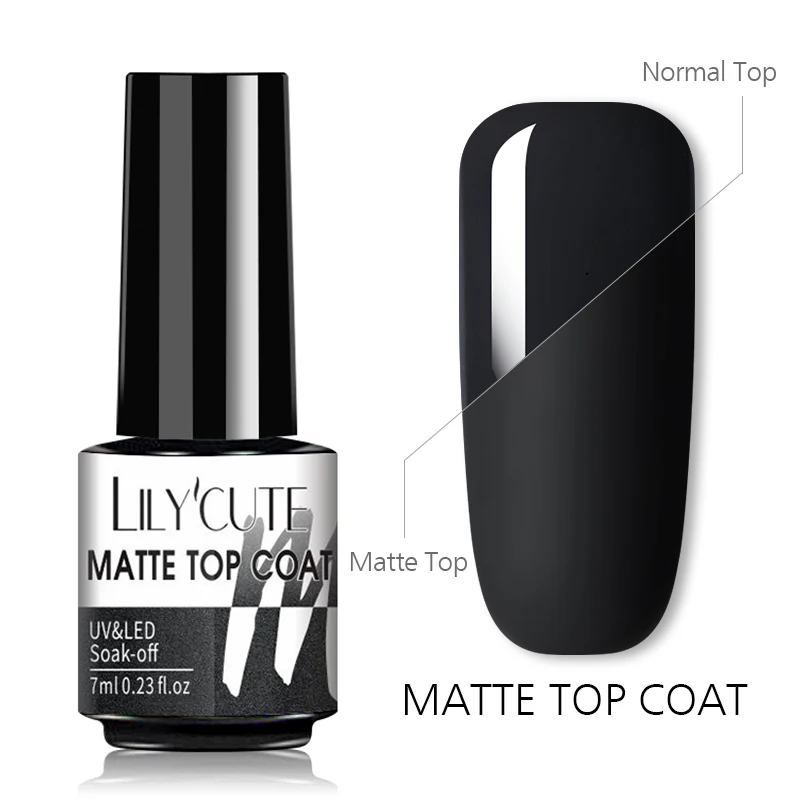 LILYCUTE 7ML Matte Top Coat Varnish For Nail Art Matte Color Gel Matte Top Coat Need Soak-Off UV LED Gel Nail Polish Hybrid