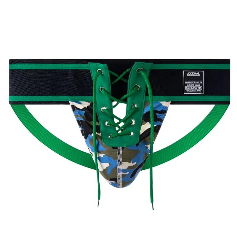 Jockmail-suspensorio sexy para hombre, calzoncillos de algodón con cordones, color verde camuflaje, 3,15 \