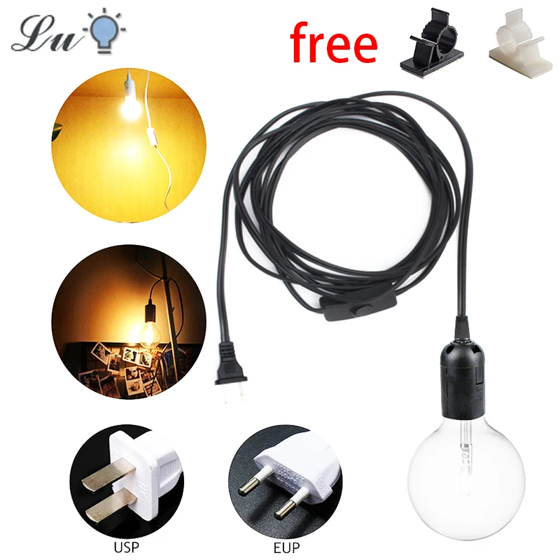 Podstawy lamp E27 Lampy wiszące Kabel zasilający 1,8 m Adapter wtyczki EU/US z przewodem przełączającym do mocowania w gnieździe