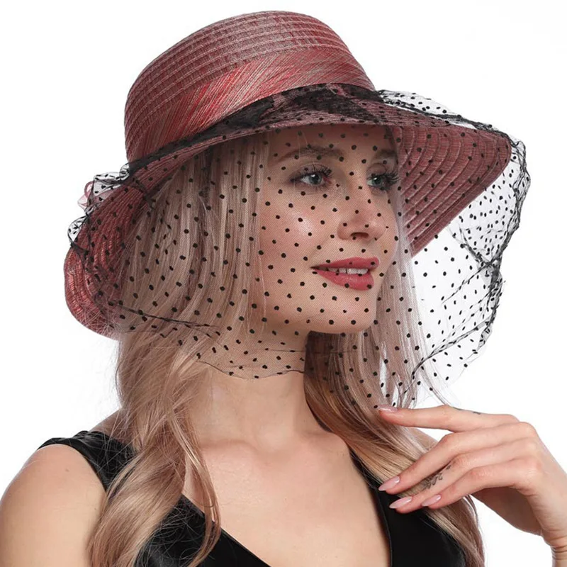 X102 Fashion Lace Mesh Mask Hat Veil Decorate Summer Hat Sunscreen Beach Hat Organza Sunshade Basin Hat