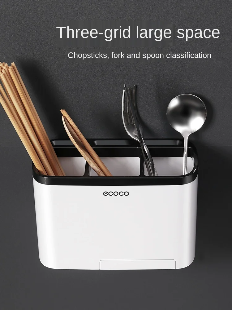 zq  Chopsticks Holder Wall-Mounted Chopsticks Cage Draining Rack Holder Household Chopstick Canister Knife Holder